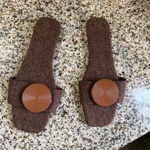 Brown Textured Slide Sandals